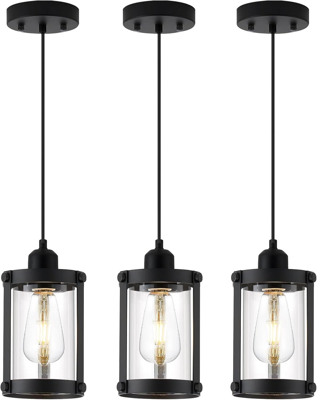 Black Pendant Lights Kitchen Island 3 Pack, Modern Kitchen Pendant Lighting Over Island with Clear Glass, Farmhouse Mini Hanging Light for Sink Dining Room, OS-3014-3PBKC