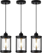Black Pendant Lights Kitchen Island 3 Pack, Modern Kitchen Pendant Lighting Over Island with Clear Glass, Farmhouse Mini Hanging Light for Sink Dining Room, OS-3014-3PBKC