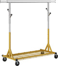 Gewudraw Rolling Clothes Rack Load 530lbs,Heavy Duty Garment Rack With Sturdy Wheel And Shelves, Adjustable Portable Hanging Rack For Clothes, Gold