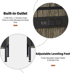 End Table with USB Charging Hub & Storage Pocket, Modern Metal Side Table Adjustable Feet for Bedside, Living Room