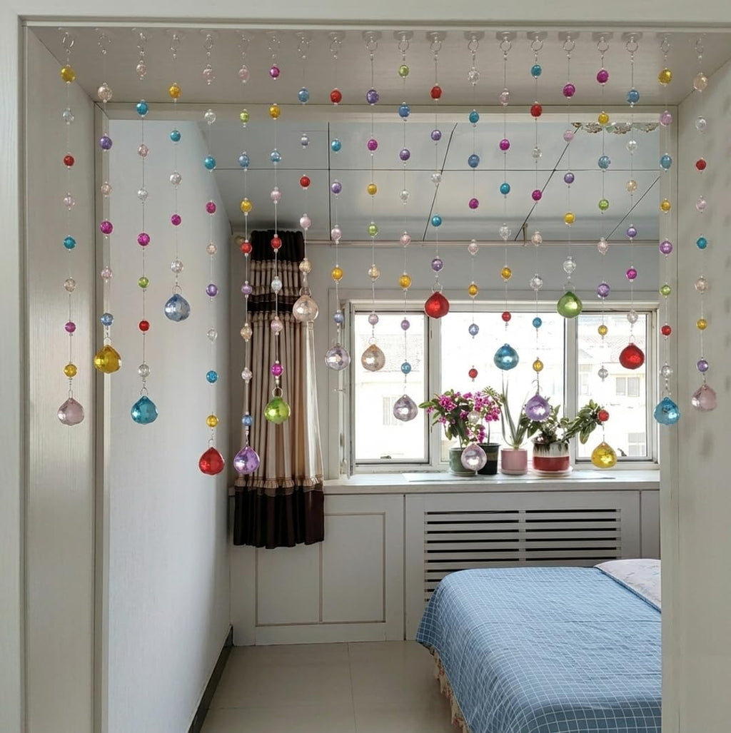 Crystal Beaded Curtain, 20 Strands Acrylic Multicolor String Beads for Doorways and Windows, String Room Divider (Classic Rainbow)