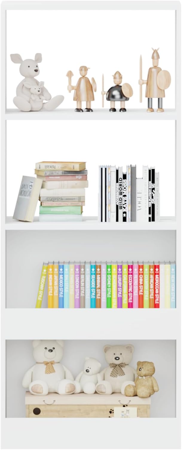 Bookshelf, 4 Tier Bookcase, Book Organizer, Toy Storage Cabinet Organizer, White