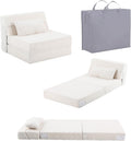Tiita Convertible Folding Kids Sofa Bed with Pillow & Storage Bag, Plush Fabric Floor Mattress Couch Bed, Washable Cover, Kids Room, Playroom, Dorm, Apartment, Beige