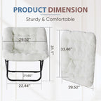 DUMOS Saucer Chair, Cozy Faux Fur Folding Chair with Sturdy Black Metal Frame, Soft Plush Padded Square Lounge for Bedroom Living Room Dorm, Anti-Slip Portable Accent, White