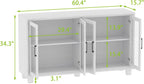 AIEGLE Sideboard Buffet Cabinet with Storage, Kitchen Sideboard with Glass Doors, 60.4" Coffee Bar with Rubber Wood Legs & Shelves, Storage Cabinet for Living Room, White