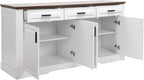 63" Fluted Sideboard Buffet with 4 Doors & 3 Drawers, Large Modern Farmhouse Accent Credenza with Adjustable Shelves for Kitchen, Dining Room, Living Room (White)