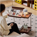 Movable Sofa Side Table Leisure Trolley Wheeled Storage Rack Bedside Coffee Small Side Table(Brown)