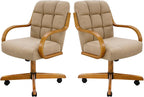 Chromcraft Set of 2 Swivel Tilt Fabric Chair Ultra Comfortable Kitchen Chair with Wheels for Home Kitchen