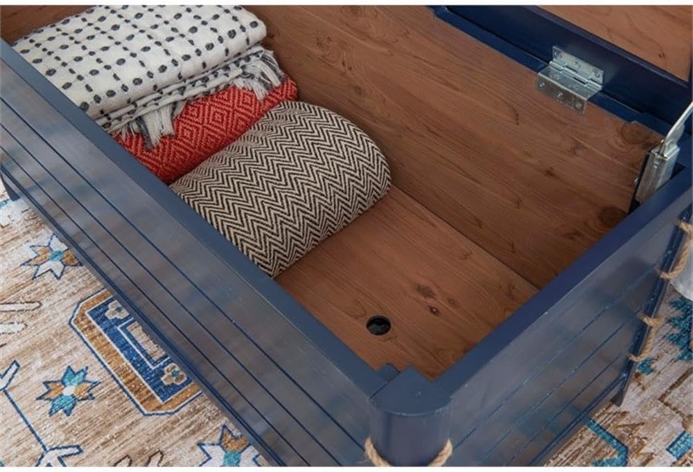 Linon Zana Cedar Lined Storage Chest with Rope Detail in Blue Distressed Wood
