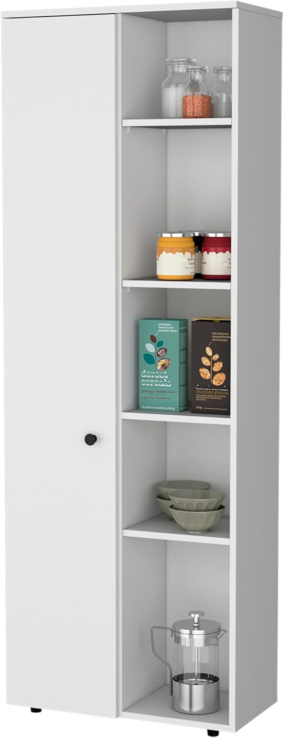23.6" D*11.8" W*66.9" H Freestanding Kitchen Pantry with 8 Shelves, Double Door, Rectangular Storage Cabinet, Modern Minimalist, for Living Room, Dining Room, White
