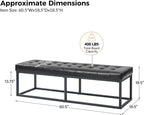 HULALA HOME 61" Faux Leather Bench with Metal Base, Upholstered Bedroom Bench for End of Bed, Button-Tufted Footstool for Entryway Living Room Dining Room, Black
