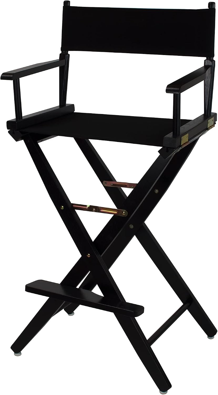 Casual Home American Trails Extra-Wide Premium Directors Chair 30" H Bar Height Black Frame Black Canvas