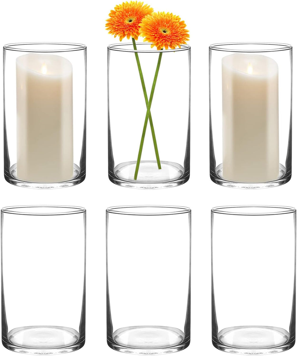 6 Inch Tall Glass Cylinder Vase for Table Centerpieces,Set of 6 | Clear Glass Vases Bulk for Flowers Decor,Floating Candle,Wedding Favors(3.5" W X 6" H)
