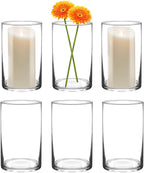 6 Inch Tall Glass Cylinder Vase for Table Centerpieces,Set of 6 | Clear Glass Vases Bulk for Flowers Decor,Floating Candle,Wedding Favors(3.5" W X 6" H)