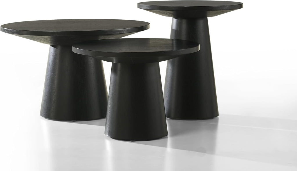 Black 3 Coffee, End, Console Table Set with Pedestal Base