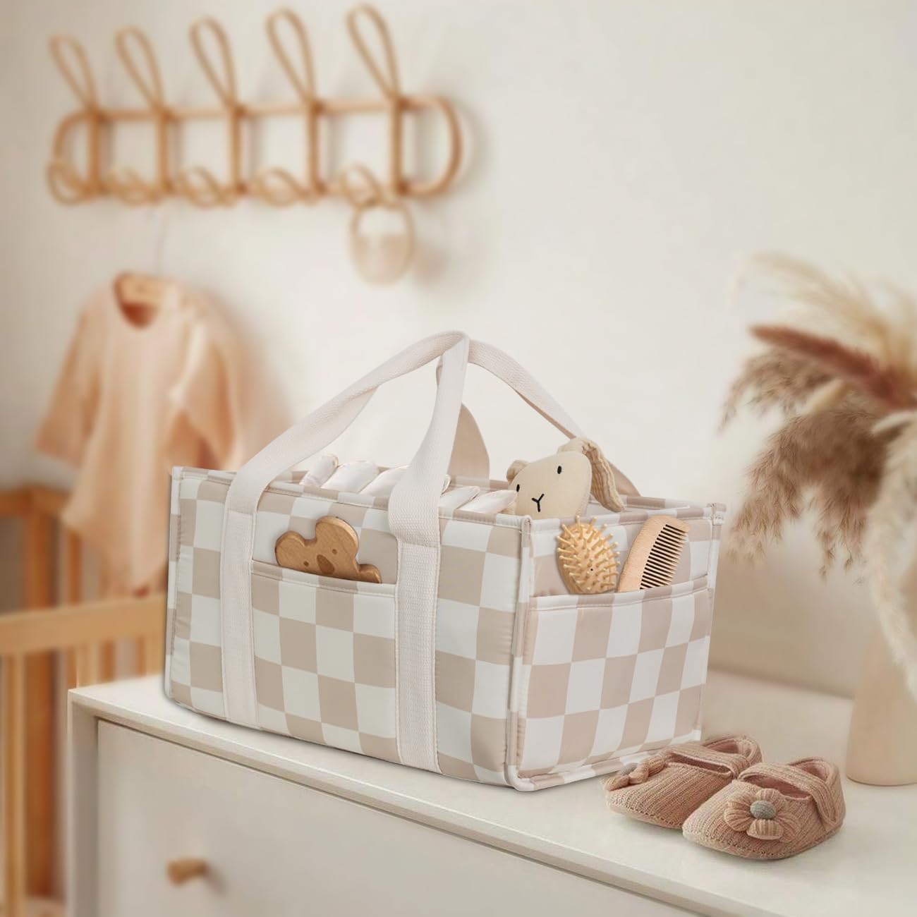 Baby Diaper Caddy – Baby Diaper Caddy Organizer, Stylish Storage Basket for Newborn Essentials & Diaper Station, Baby Registry Must-Have (Beige)
