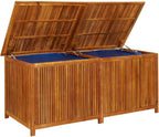 Solid Acacia Wood Patio Storage Box 68.9x31.5x29.5 Inch with Waterproof Bag, Gas-Lift Lid Bench for Garden Cushions and Tools