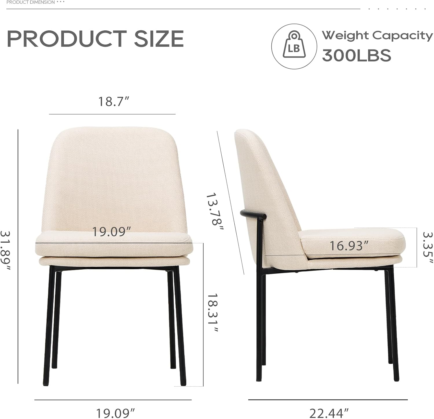 COLAMY Dining Chairs Set of 2, Modern Dining Chairs, Fabric Upholstered Dining Chairs, Kitchen Chairs with Curved Back and Metal Legs for Dining Room Kitchen Restaurant, Beige