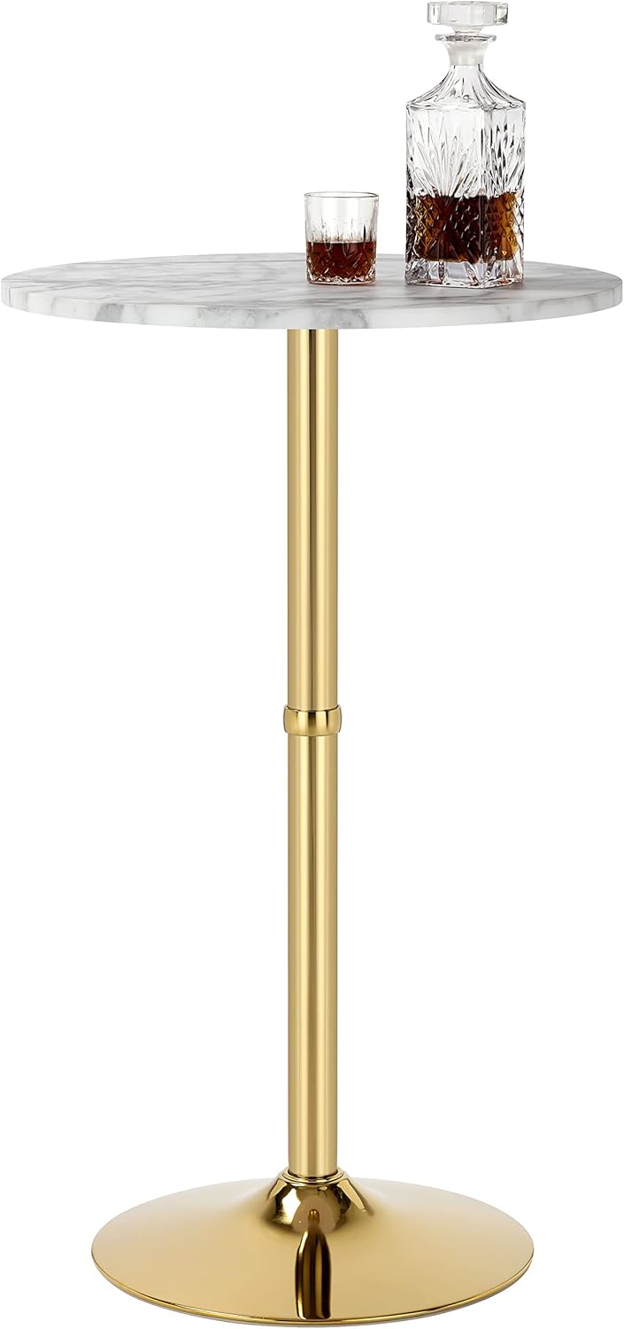 Finnhomy 24'' Round Cocktail Bar Table with Metal Base, Tall Bistro Pub Table, Counter Bar Height Table for Kitchen, Dining Room, Living Room, Easy Assembly, Gold