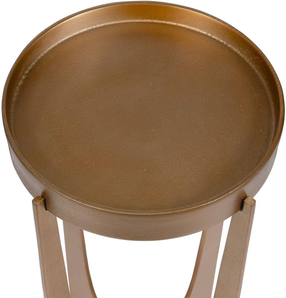 Old Brass Antique Cast Aluminum Accent Table Round Tray Top Modern Side Table End Table Decorative Furniture for Living Room, Bedroom