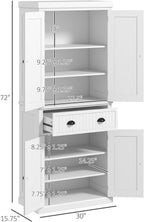 72" Farmhouse Kitchen Pantry Cabinet with Drawer and Adjustable Shelves - White