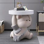 Cute Resin Bear Side Table with MDF Desktop, Modern and Simple Bedside Table, Multifunctional Small Accent Table for Living Room, Bedroom and Office(Gray)