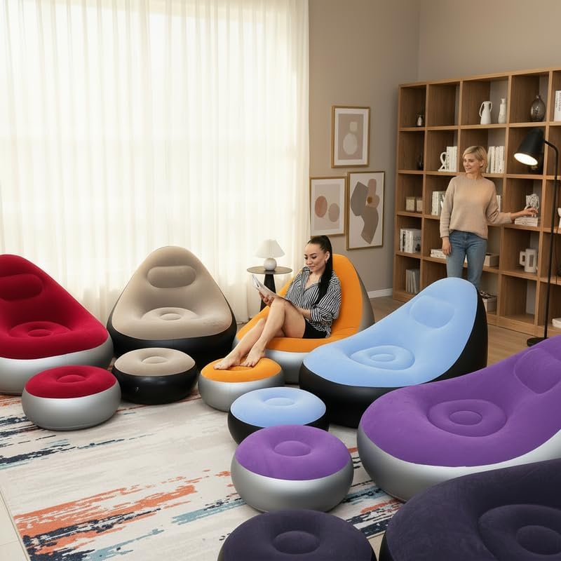 Inflatable Donut Chair, PVC Lazy Sofa, Foldable Round Seat for Bedroom and Outdoor Use (red)