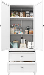 72" Tall Kitchen Pantry Cabinet, White Cabinets with 2 Drawers & Adjustable Shelves, Freestanding Metal Storage Cabinet for Living Room, Dining Room, Bathroom
