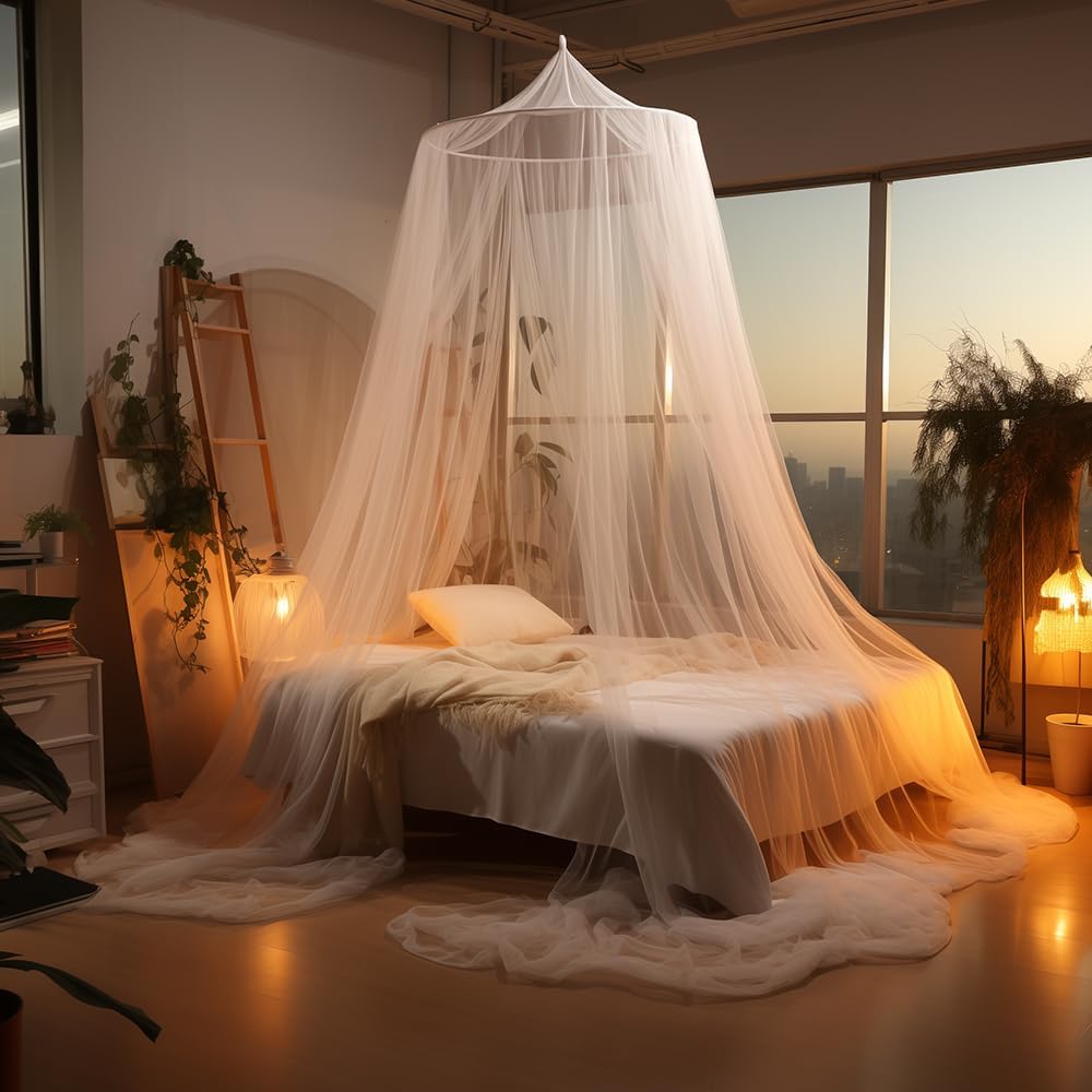 Bed Canopy Mosquito Net for Bed, White Mesh Canopy Dome Mosquito Netting Bed Tent Curtains for Girls Room Decor, Mosquitero para Cama, Pabellones para Camas De Adultos（White）