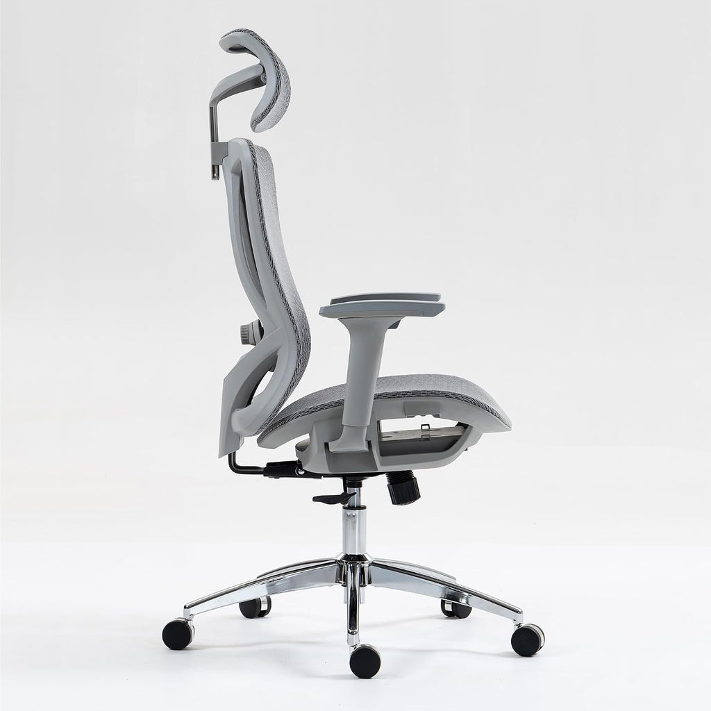 Ergonomic High Back Mesh Office Chair with Adjustable Lumbar Support and Headrest for Comfortable Workdays - Breathable, 3D Armrests, Reclining Seat - Ideal for Home and Office,Grey