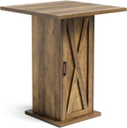 LITTLE TREE Bar Table with Storage Cabinet, 39.4" H Square High Top Pub Table, Wood Bistro Cocktail Table, Farmhouse Design with 3-Tier Cabinet for Pub, Bistro, Bar, Coffee, Dining Rustic Brown