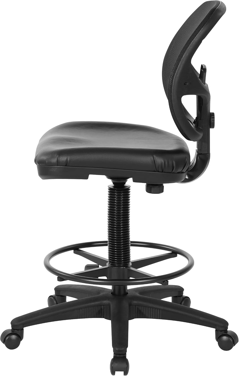 Office Star DC Series Deluxe Breathable Mesh Back Ergonomic Drafting Chair with Lumbar Support and Adjustable Footring, Black Vinyl