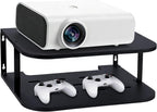 Black Projector Shelf for Wall 2 Tier Floating Projector Wall Mount Pine Wood Game Shelf Stand for Xbox Router Holder Stand Accessories