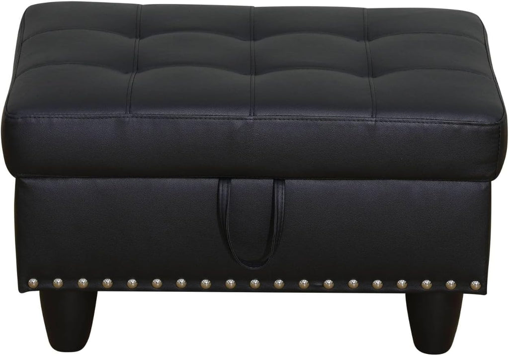 Simple Deluxe Ottoman with Storage Bench Chair, 28.5" L x 19.5" W x 17.5" H Foot Rest Stools with Synthetic Leather,Ottoman Storage Chest Box with Padded Seat for Bedroom, Living Room, Entryway,Black