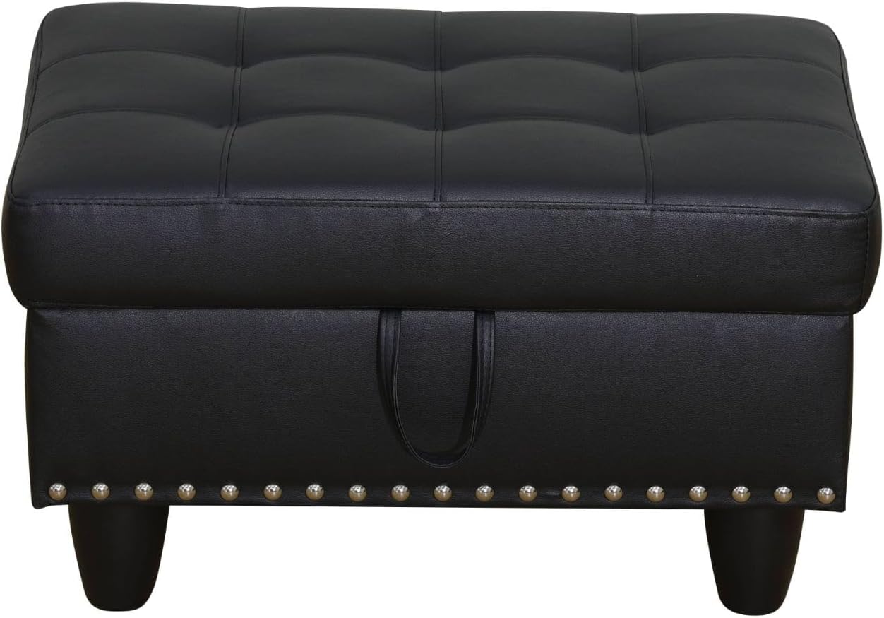 Simple Deluxe Ottoman with Storage Bench Chair, 28.5" L x 19.5" W x 17.5" H Foot Rest Stools with Synthetic Leather,Ottoman Storage Chest Box with Padded Seat for Bedroom, Living Room, Entryway,Black