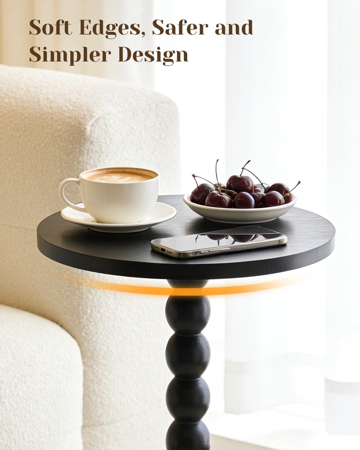 Small Round Side Table, Drink Table, Coffee Martini Table for Small Spaces Modern Accent End Table Nightstand with Solid Wood Leg for Living Room, Bedroom, Corners, and Office (Black)