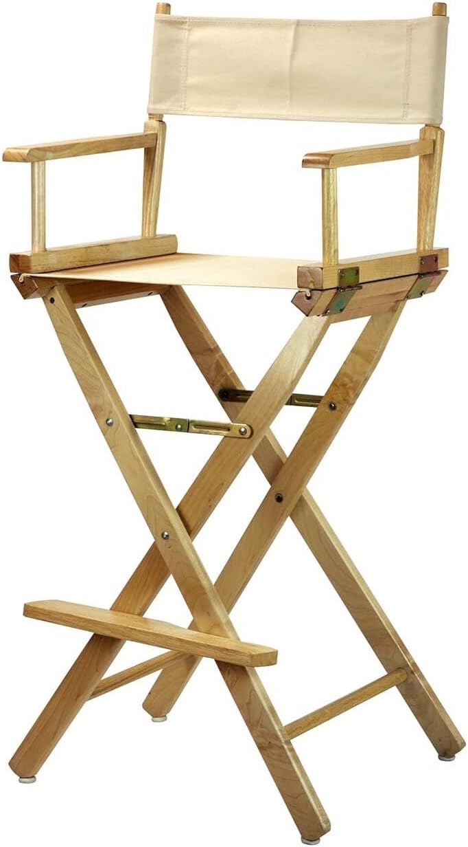 HomeStock Director's Chair with Built-in Armrests and Foldable Design for Easy Storage, Lightweight Durable Frame Perfect for Indoor or Outdoor Seating Natural Wheat/30-Inch Natural Frame