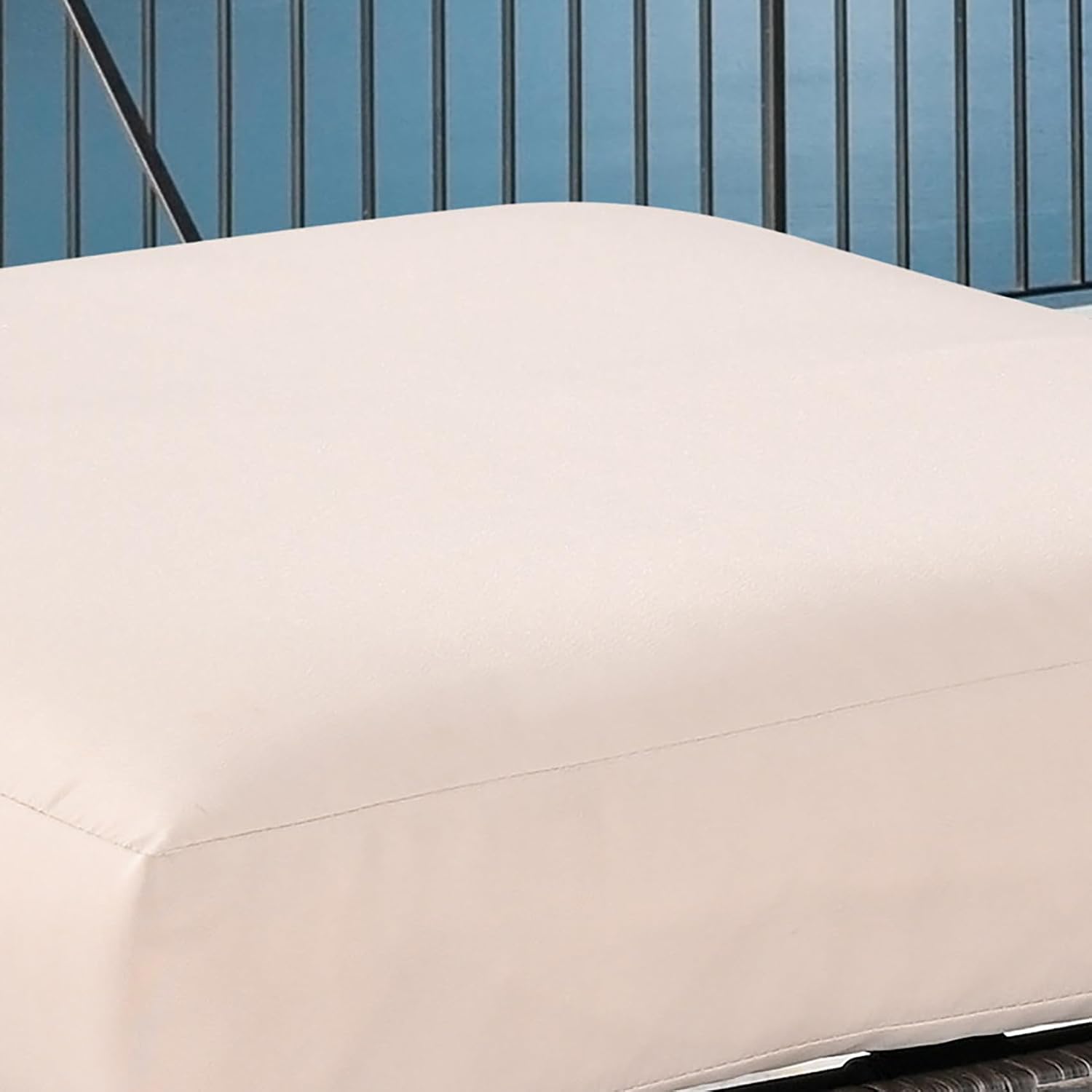 Outdoor Cushioned Ottoman Metal Patio Furniture Ottoman with Beige Cushion Steel Frame