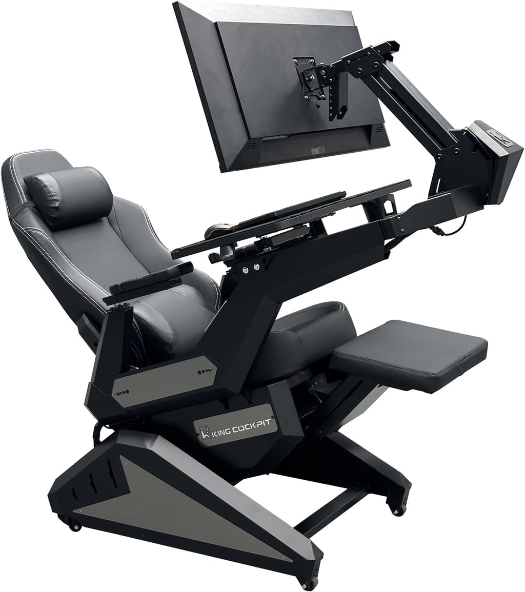 KING COCKPIT Zero-Gravity Reclining Chair for PC Gaming, Sim Racing &Home Office, Workstation with Electrically Adjustable Monitor Distance,Adjustable Keyboard Tray&Cup Holder-Black