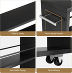 KLM 4 Tier Black Slim Storage Cart with Handle, Slide Out Storage Rolling Utility Cart for Kitchen, Laundry, Narrow Places-6.7" W
