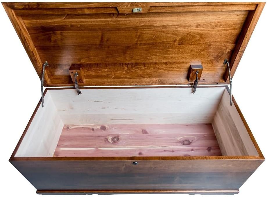 Rustic Red Door Co. Cedar Hope Chest with Waterfall Top, Amish Made Wooden Storage Trunk Box for Bedroom, Blanket, Clothes, Anti-Slam Hinges and Lock, 36", Brown Maple Wood, Asbury Stain