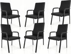 Leather Office Guest Chair, Guest Conference Room Chair, 600 LBS Capacity High Back Reception Chair with Padded Armrests, No Wheels, Black - 6 Pack