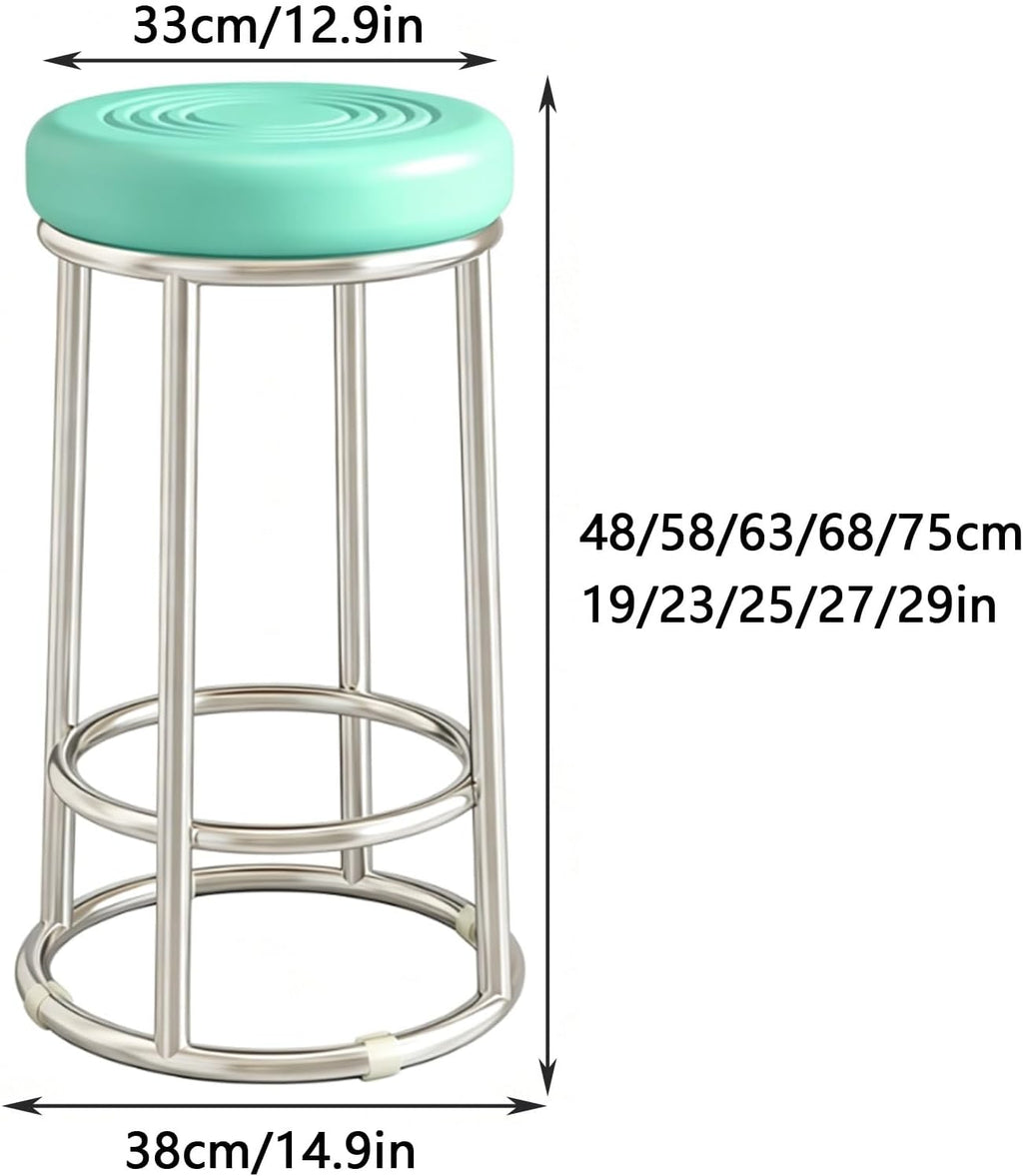 Backless Counter Stools, Commercial Stainless Steel Iron Stool, Office Three-Ring High Chair, Reinforced Base Frame, for Daily Use(Grey,75cm)