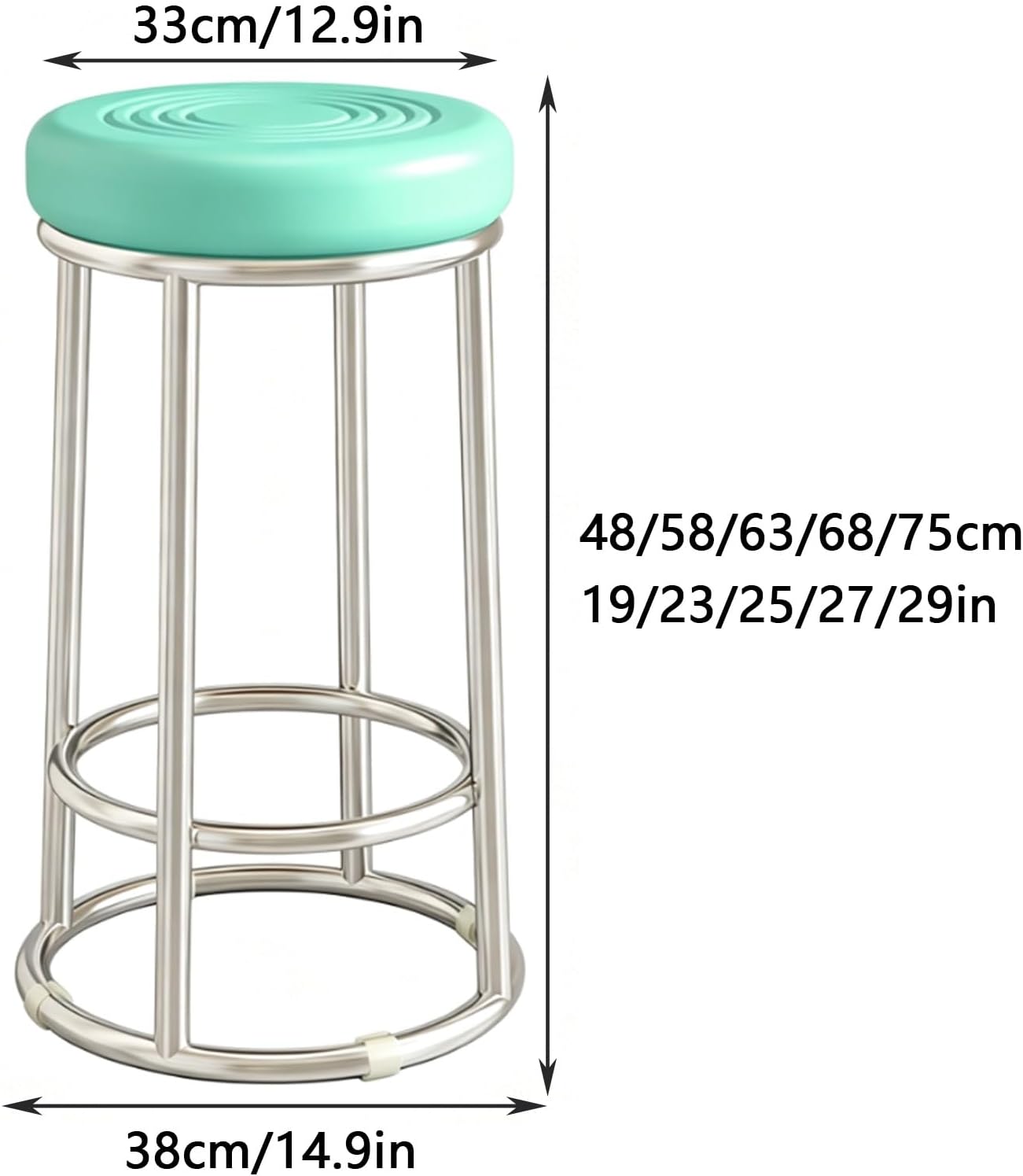Backless Counter Stools, Commercial Stainless Steel Iron Stool, Office Three-Ring High Chair, Reinforced Base Frame, for Daily Use(Grey,75cm)