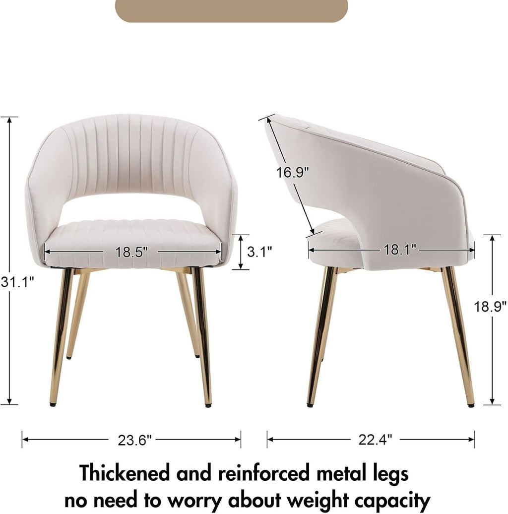 Hyfirm Leather Dining Chairs Set of 6, Modern Cream Gold Kitchen Chairs with Hollow Back, Upholstered Accent Side Chairs for Living Room/Reception/Restaurant