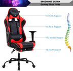 Gaming Chair Racing Style Office Computer Game Chair Ergonomic Desk Chair with Headrest Lumbar Support,High Back Gamer Office Chair Massage Recliner Video Game Chairs for Kids or Adults,Red