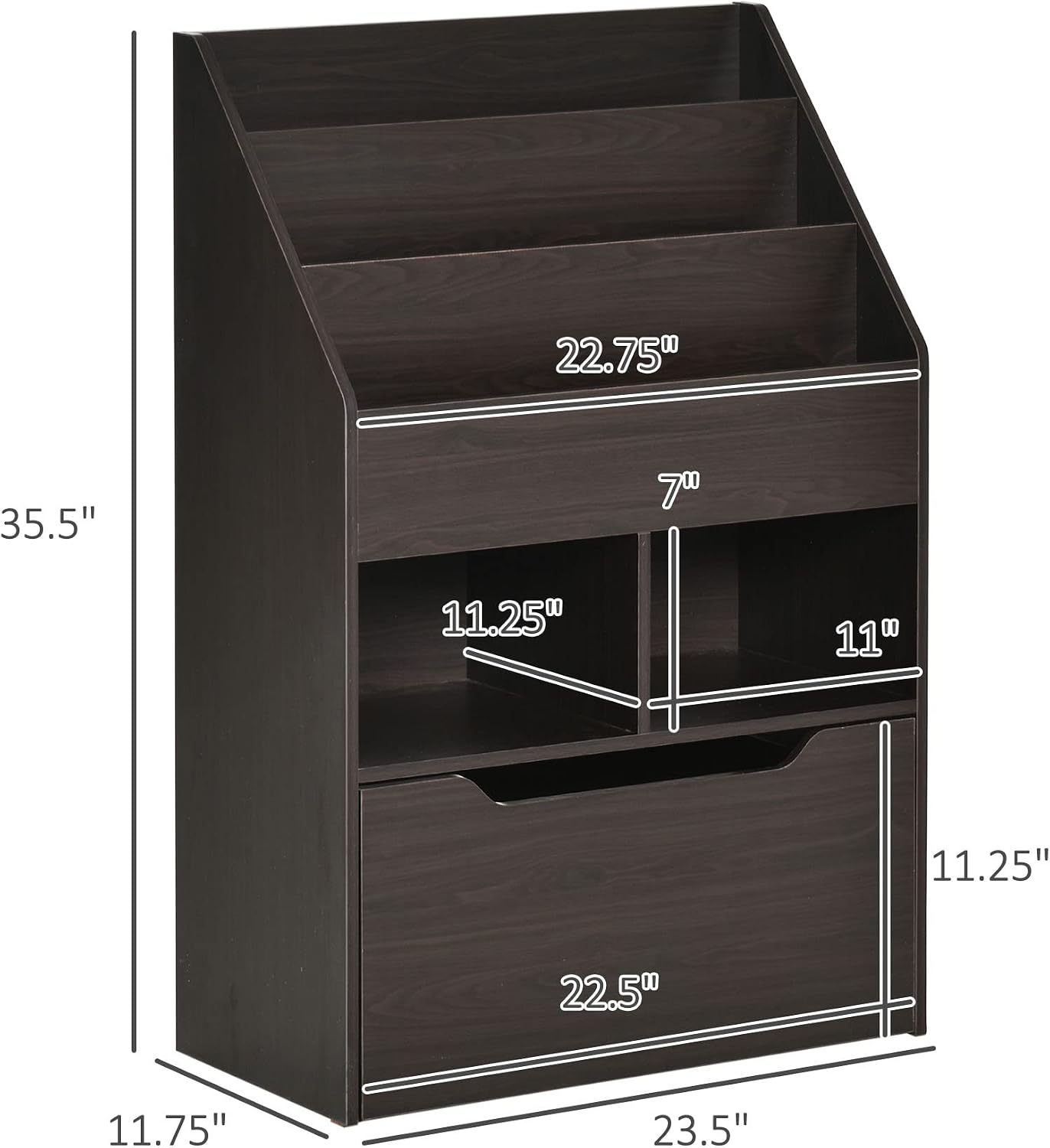 Bookcase Multi Shelf Rack Organizer with Storage Drawer for Books, Playroom, Brown