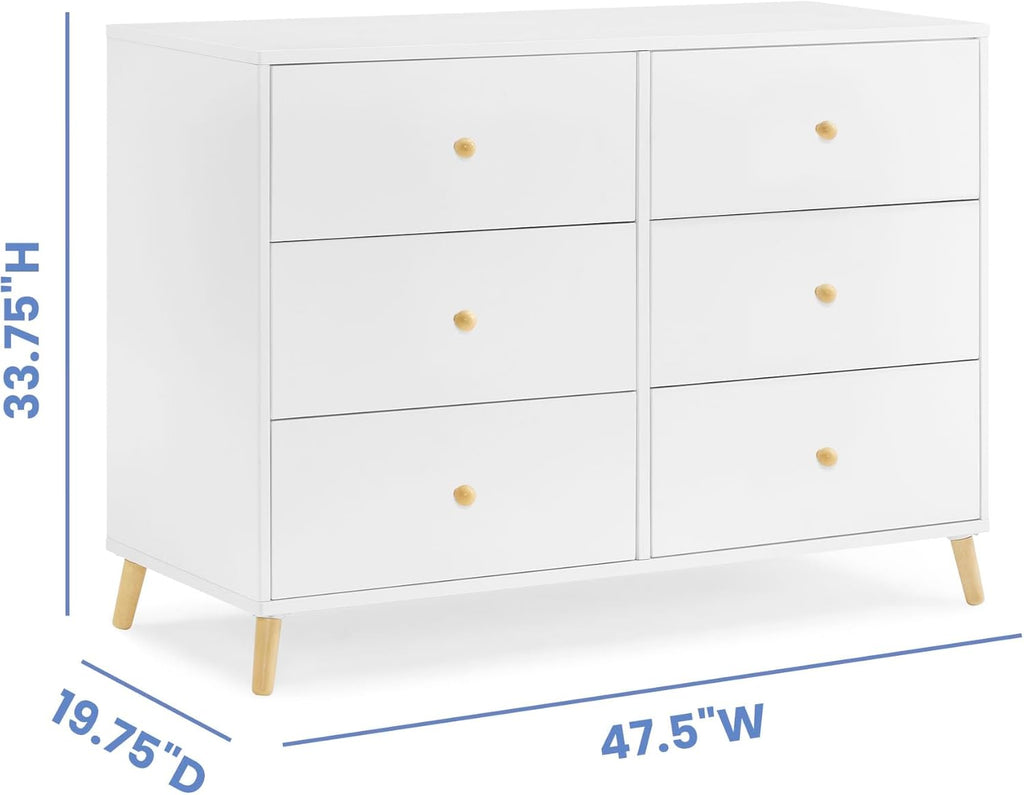Delta Children Essex 6 Drawer Dresser, Bianca White/Natural