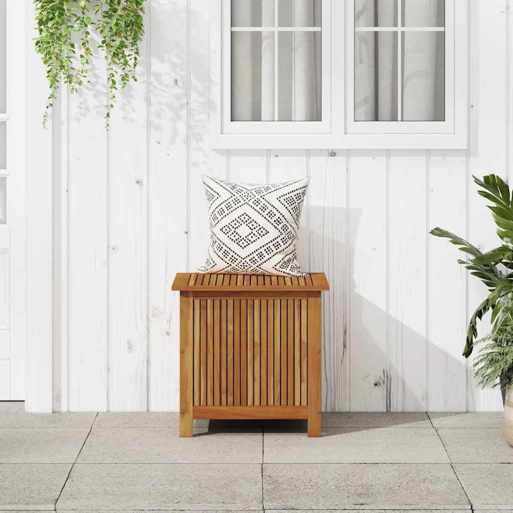 Solid Acacia Wood Patio Storage Box 23.6x19.7x22.8 Inch Bench with Waterproof Bag for Cushions and Garden Tools