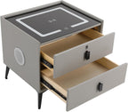 3 Color LED Nightstand with Wireless Charging Station & USB Ports, 2 Drawers Modern Night Stand Bedside Table End with Fingerprint Lock & Bluetooth Speaker Table for Bedroom, Living Room (Light Gray)